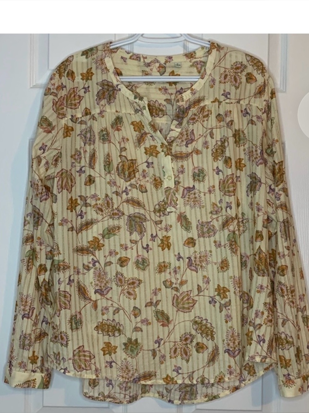 Orvis Long Sleeve Floral Peasant Style Blouse womens size extra large cream pink